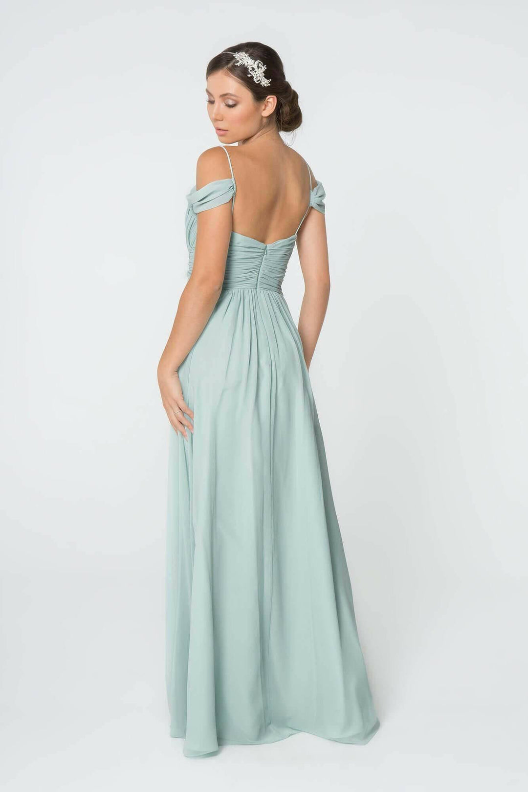 Chiffon Ruched Sweetheart Long Bridesmaid Dress GLGL2824-Shangri-La Fashion