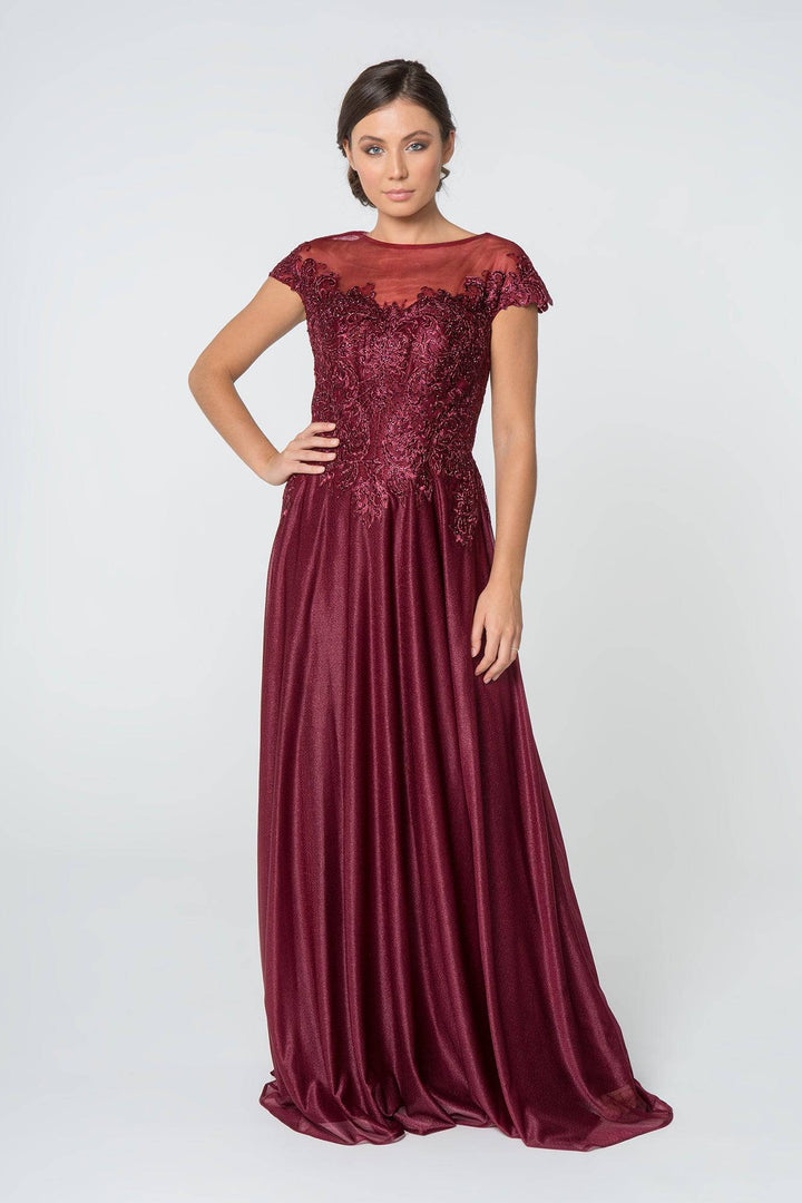 Jewel and Lace Embellished Cap Sleeve Long Mother Of The Bride Dress GLGL2828-Shangri-La Fashion