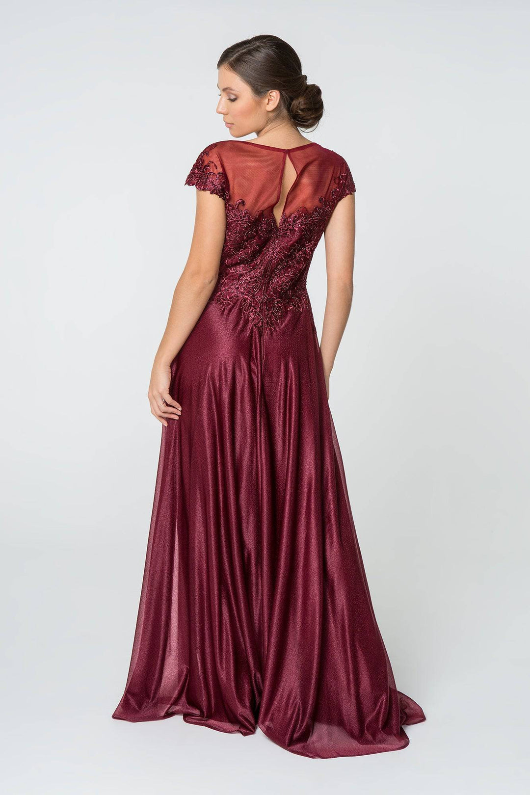 Jewel and Lace Embellished Cap Sleeve Long Mother Of The Bride Dress GLGL2828-Shangri-La Fashion