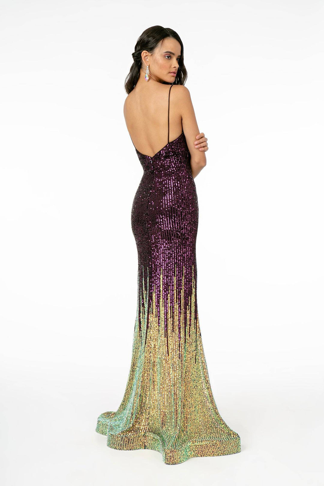 Illusion V-Neck Full Sequin Spaghetti Strap Long Prom Dress GLGL2899