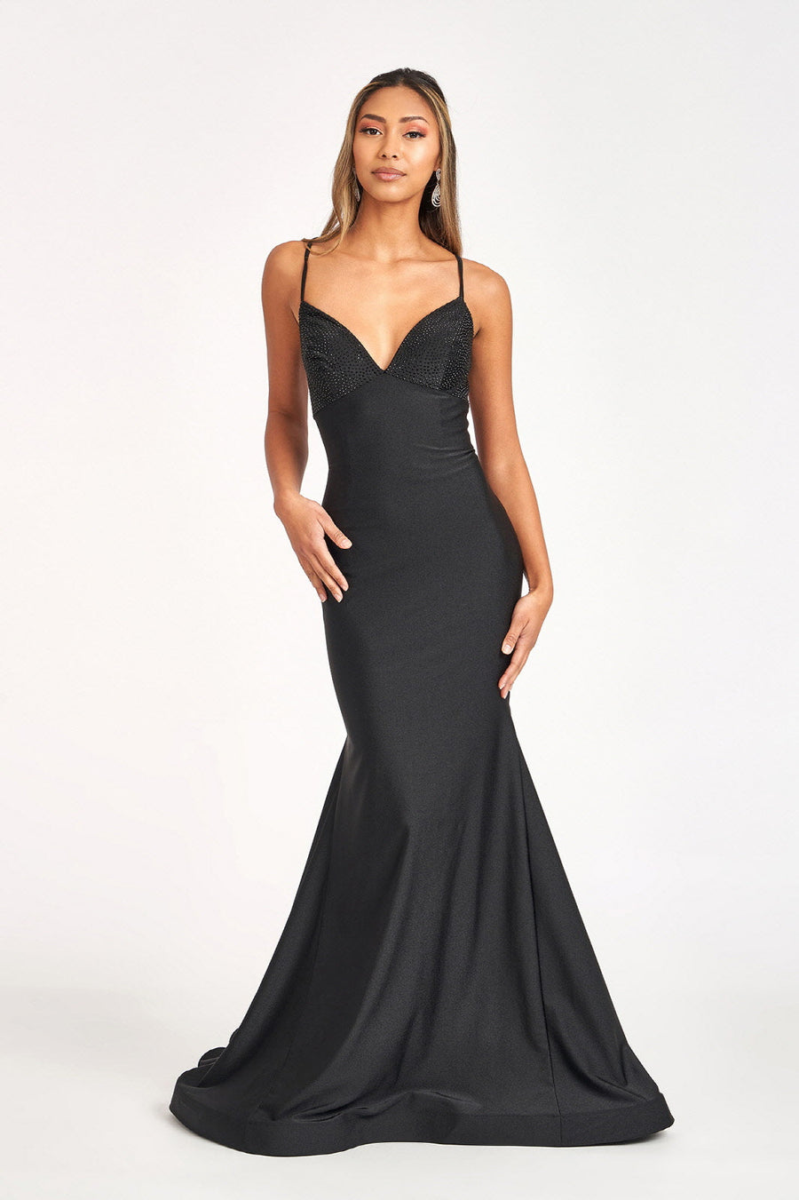 Beads Embellished Jersey Mermaid w/ Strap Lace-up Back Long Prom Dress GLGL3035-0