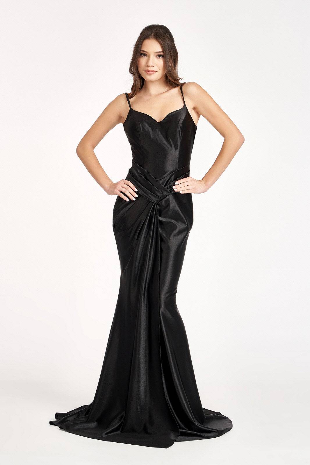 Sweetheart Satin Mermaid w/ Open Back and Side Gathered Waistline Long Prom Dress GLGL3044