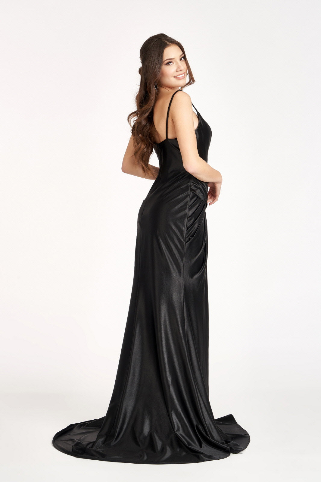 Sweetheart Satin Mermaid w/ Open Back and Side Gathered Waistline Long Prom Dress GLGL3044