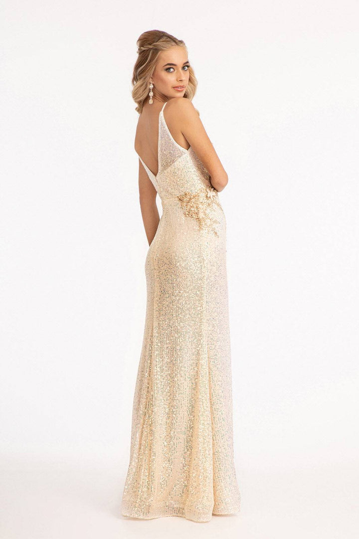 Sequin Embellished Illusion V-neck Mermaid w/ Open V-back Long Prom Dress GLGL3053