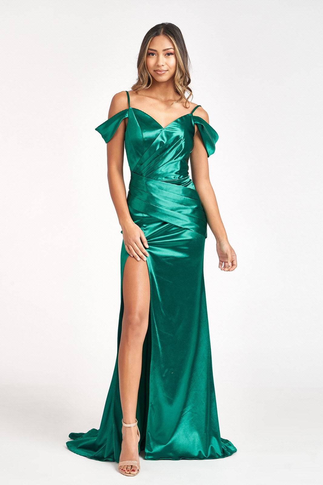 Sweetheart Satin Mermaid w/ Pleated Waist and Slit Long Prom Dress GLGL3060