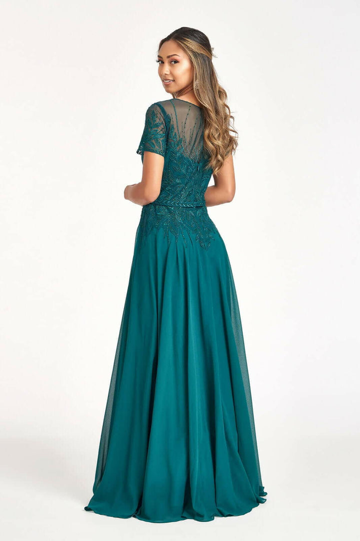 Embroidered Chiffon A-line Short Sleeves and Waistband Long Mother Of The Bride Dress GLGL3067 Sale-Shangri-La Fashion