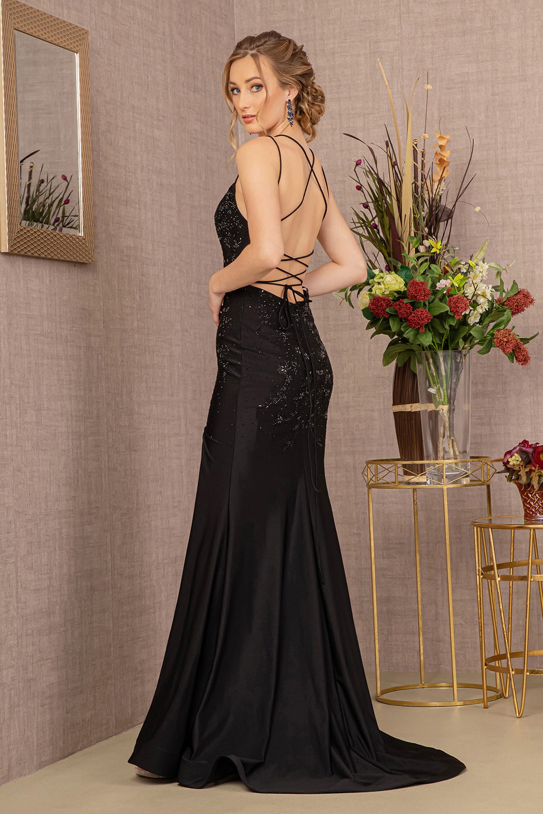 Jewel Lace-up Back Straight Across Rome Jersey Mermaid Long Prom Dress GLGL3141-1