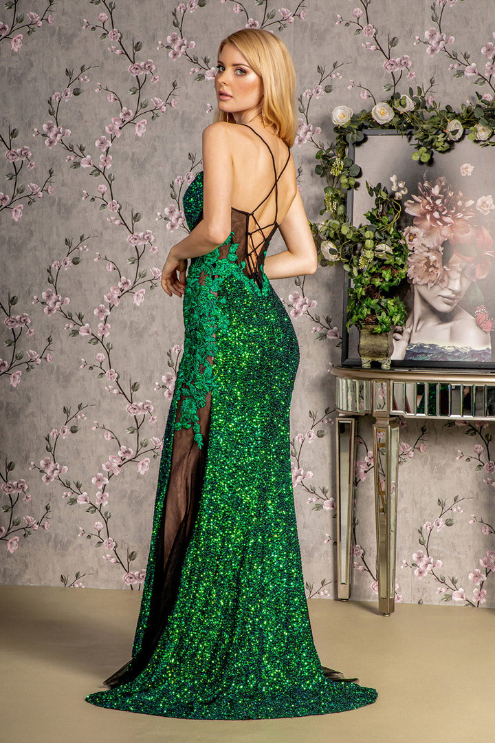 Floral Embroidery Sheer Bodice Mesh Mermaid Long Prom Dress GLGL3217-1