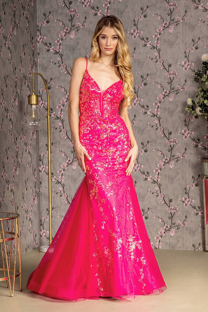 Glitter Sequin Sheer Bodice Mesh Trumpet Long Prom Dress GLGL3220-Shangri-La Fashion