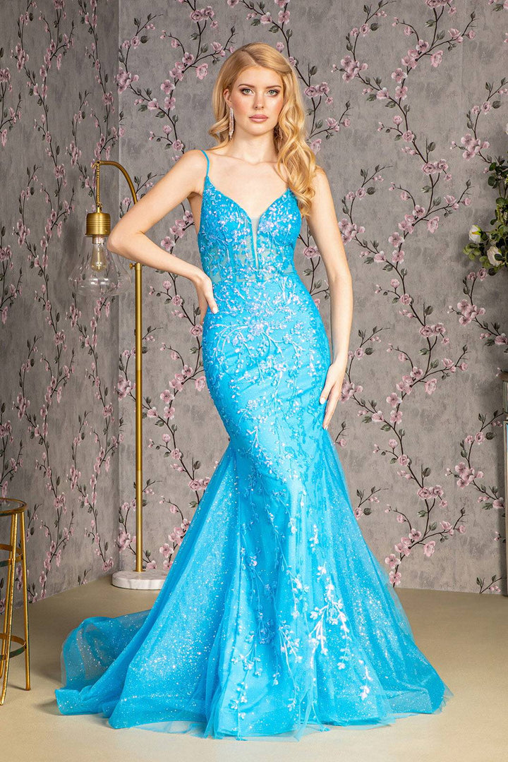 Glitter Sequin Sheer Bodice Mesh Trumpet Long Prom Dress GLGL3220-Shangri-La Fashion