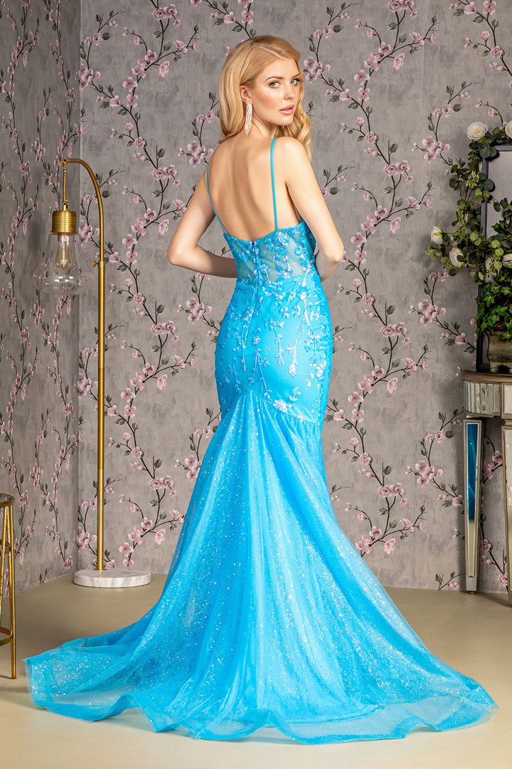 Glitter Sequin Sheer Bodice Mesh Trumpet Long Prom Dress GLGL3220-3