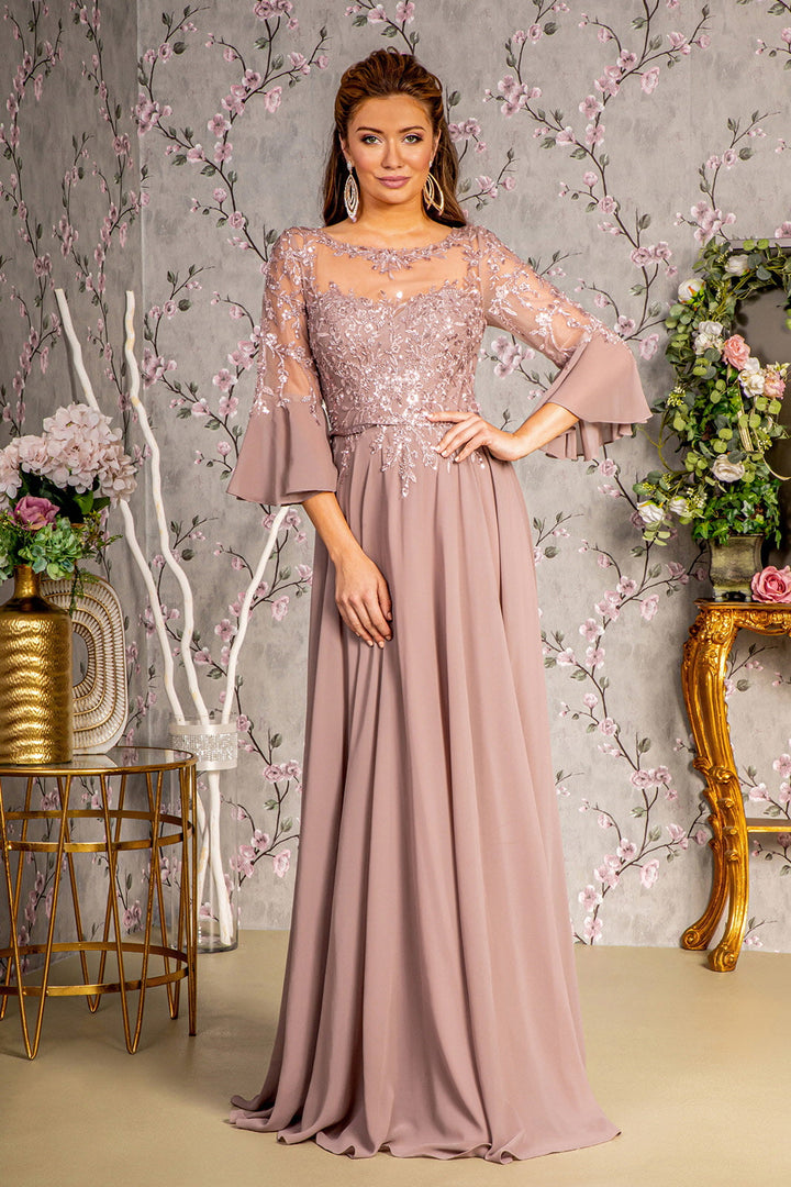 Floral Embroidery Bead Chiffon A-line Long Mother Of The Bride Dress GLGL3434-5