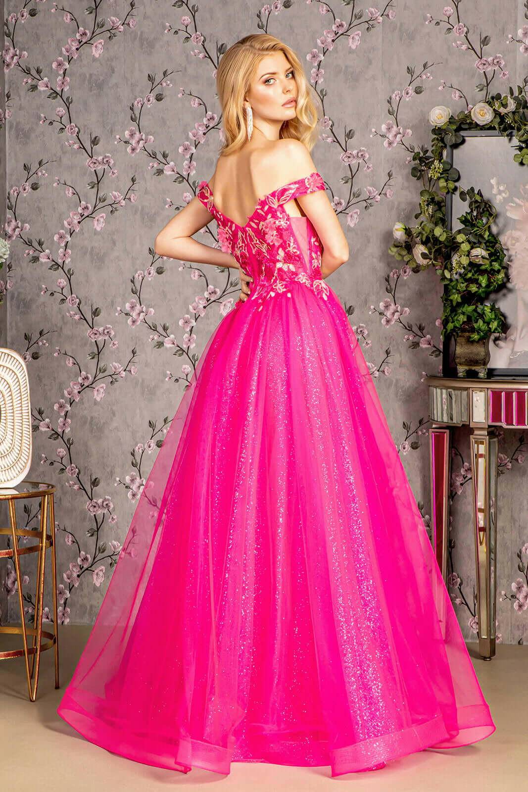 3D Flower Emboridery Sheer Bodice Mesh A-line Long Prom Dress GLGL3443-Shangri-La Fashion