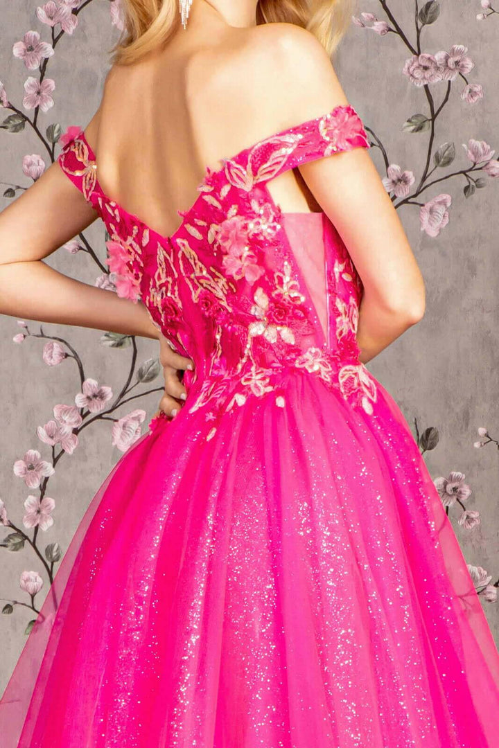 3D Flower Emboridery Sheer Bodice Mesh A-line Long Prom Dress GLGL3443-Shangri-La Fashion