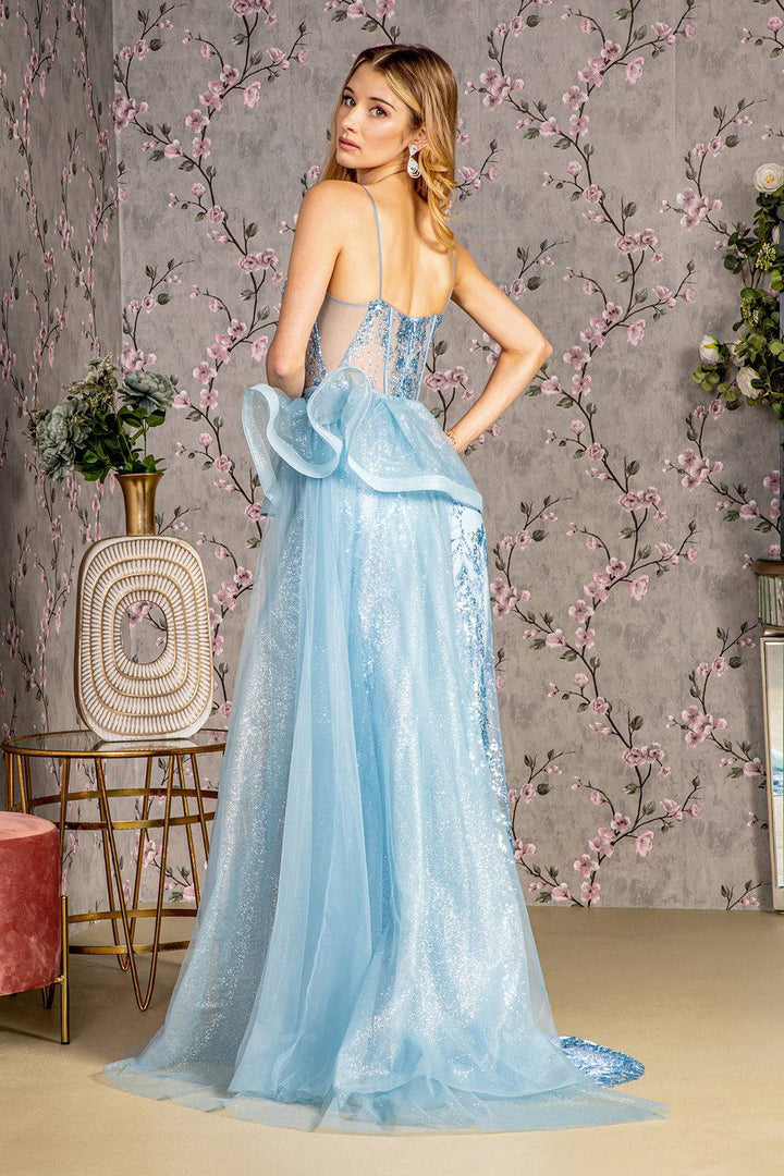 Glitter Mesh Mermaid Detachable Side Waist Drape Long Prom Dress GLGL3459