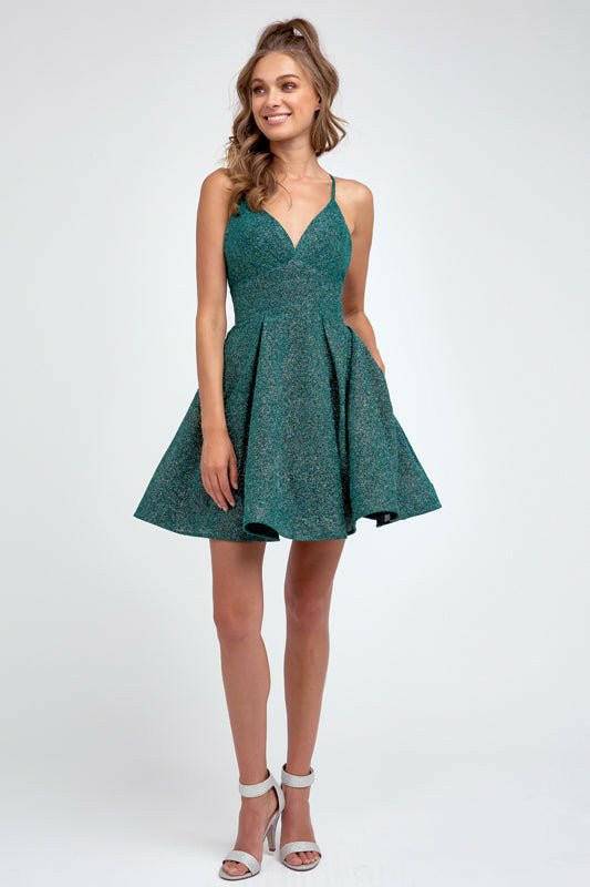 Glitter Fit And Flare Open Criss Cross Bacck Short Cocktail Dress JT850-Shangri-La Fashion