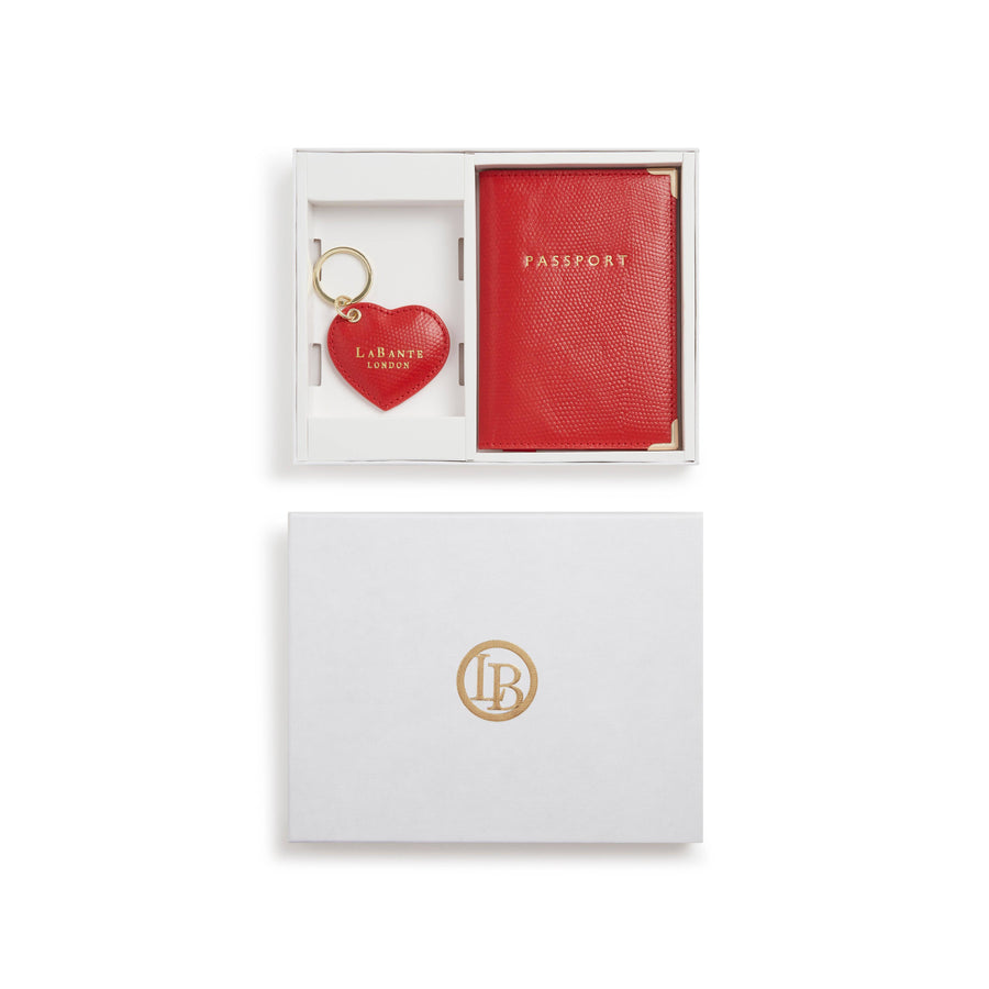 Ash Red Passport holder & Key chain Gift Box-Shangri-La Fashion