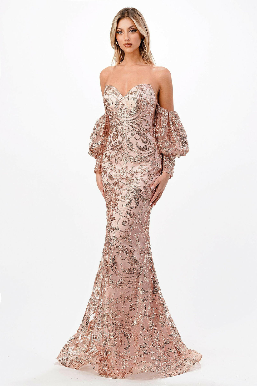 Strapless Fitted Glitter Mermaid Sweetheart Long Prom Dress CDJ820-0