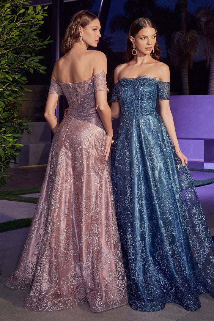 Off The Shoulder Sheer Sequin Bodice Appliqué A-Line Long Prom & Bridesmaid Dress CDJ835