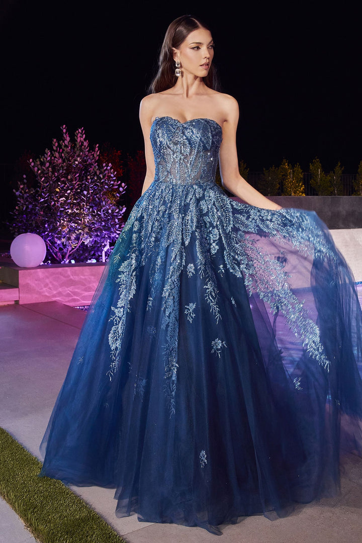 Strapless Layered Tulle Glittery Sweetheart Embroidered Bodice A-line Long Prom & Ball Dress CDJ852-4