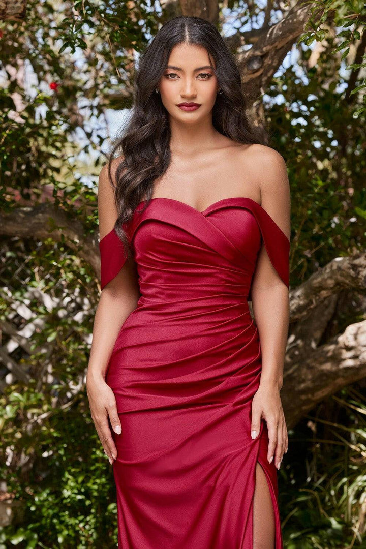 Satin Stretch Off Shoulder Sweetheart Bodice Straight Skirt Leg Slit Long Evening & Prom Dress CDKV1050 Sale-Shangri-La Fashion