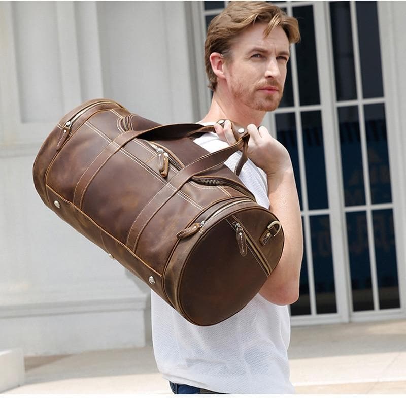 The Wainwright Weekender | Round  Vintage Leather Weekender-1