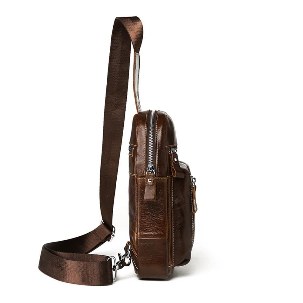 Rossie Viren Men Casual Genuine Leather Hiking Sling Chest Bag Business Travel Crossbody  Oil Wax Shoulder Bags-4