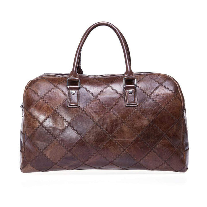 Rossie Viren Vintage Genuine Leather Quilted Travel Duffel Weekend Carry On Luggage Shoulder Bags-4