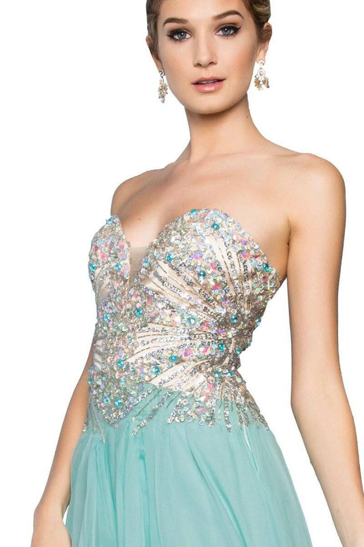 Strapless Sweetheart Chiffon with Sequin Embellished Bodice Long Prom Dress GLGL2092-Shangri-La Fashion