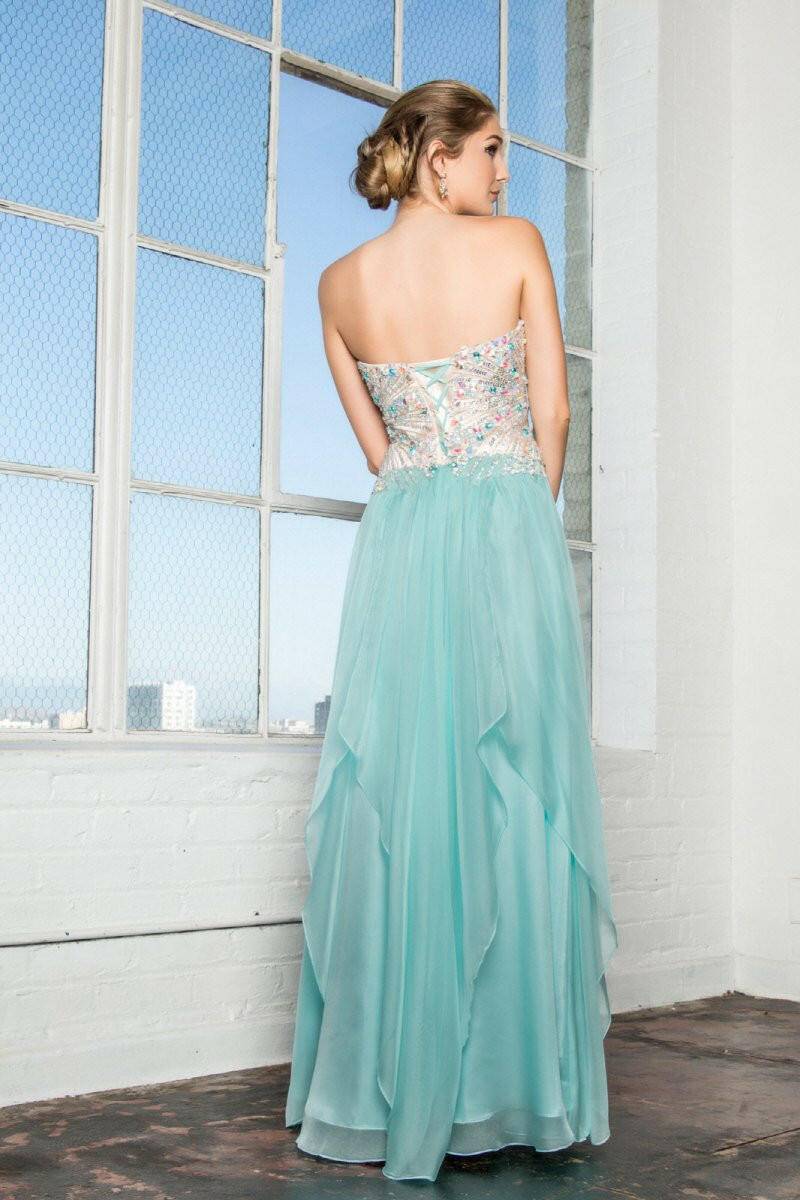 Strapless Sweetheart Chiffon with Sequin Embellished Bodice Long Prom Dress GLGL2092-Shangri-La Fashion