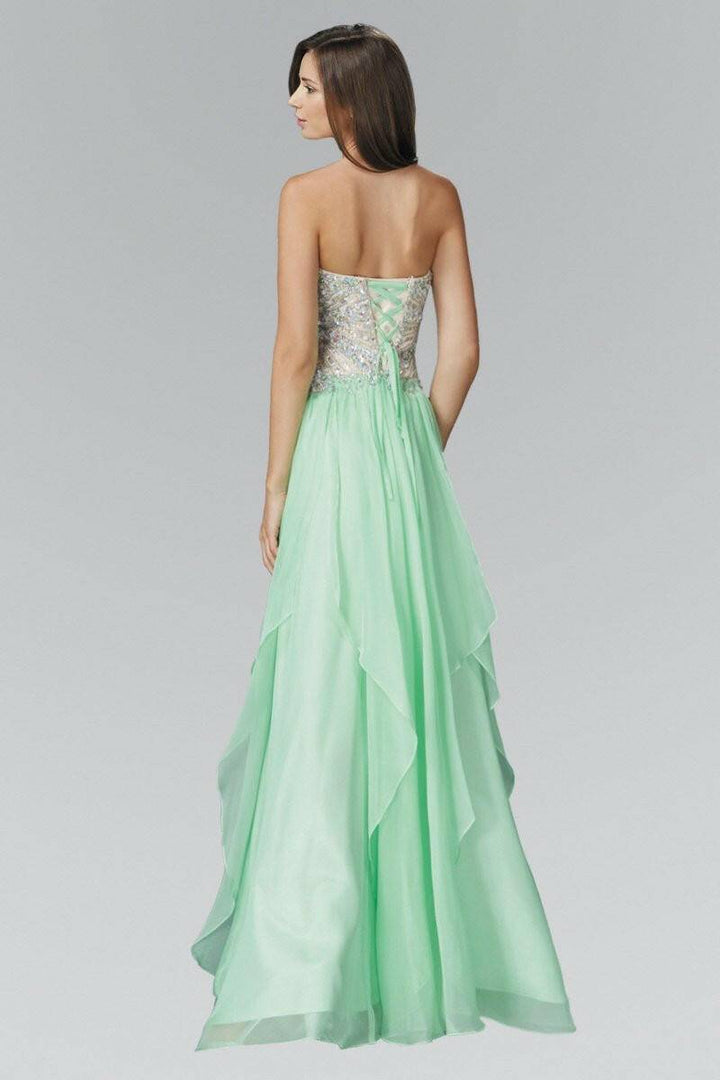 Strapless Sweetheart Chiffon with Sequin Embellished Bodice Long Prom Dress GLGL2092-Shangri-La Fashion