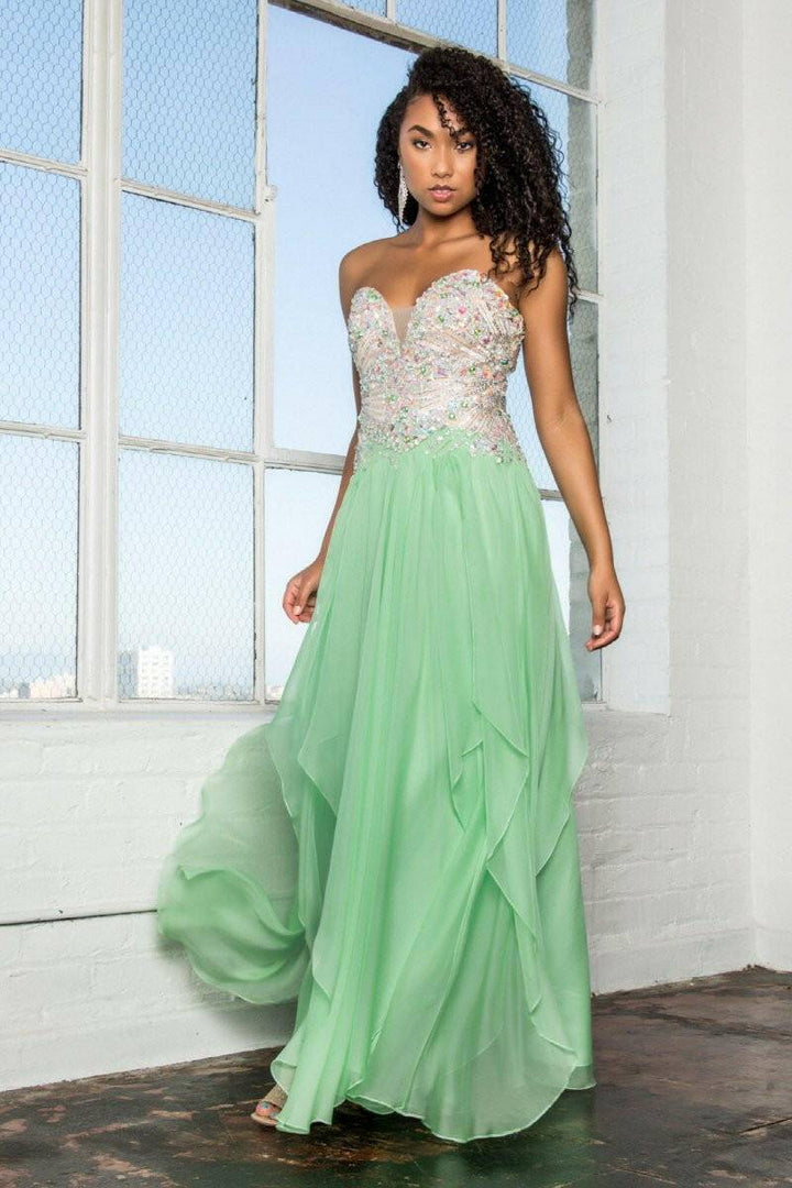 Strapless Sweetheart Chiffon with Sequin Embellished Bodice Long Prom Dress GLGL2092-Shangri-La Fashion