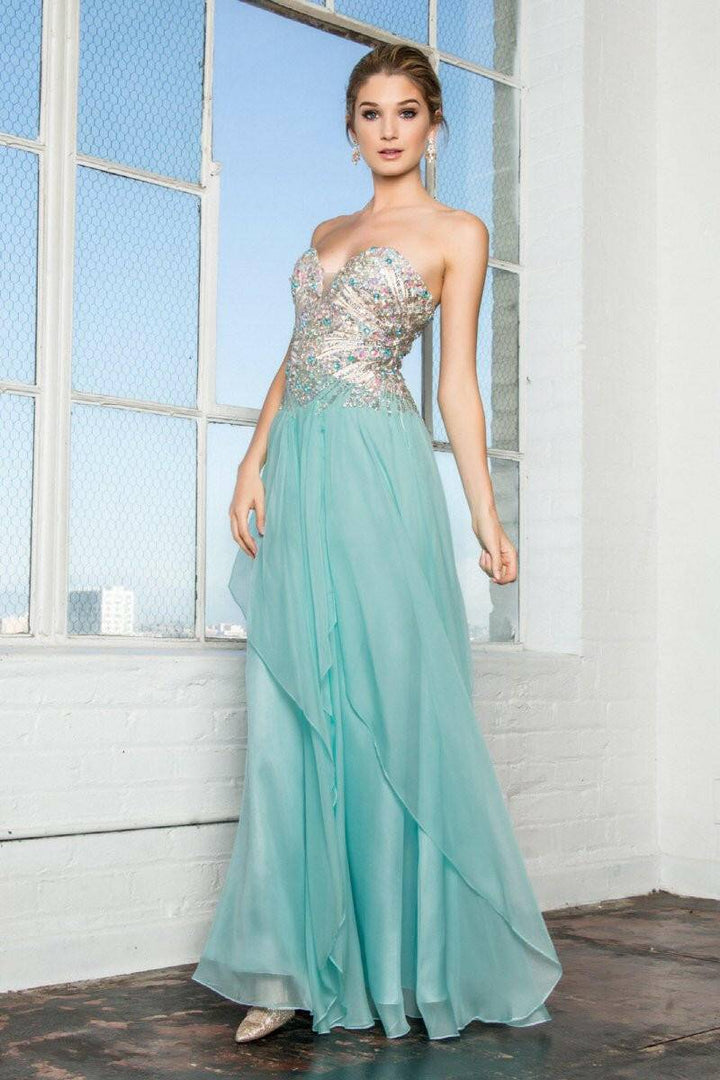 Strapless Sweetheart Chiffon with Sequin Embellished Bodice Long Prom Dress GLGL2092-Shangri-La Fashion