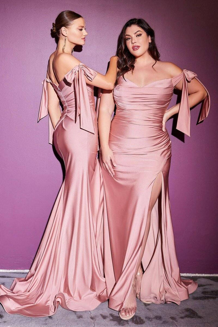 Stretch Jersey Gathered Off or On Shoulder Bodice Leg Slit Long Prom & Bridesmaid Dress CDCD943 Sale-Shangri-La Fashion