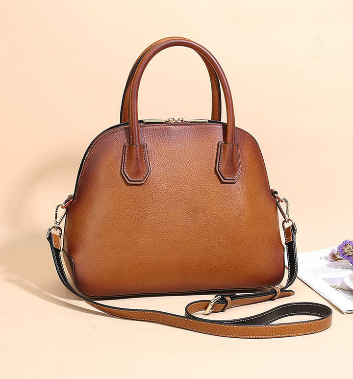 Womens Vintage Leather Top Handle Satchel Bag-3